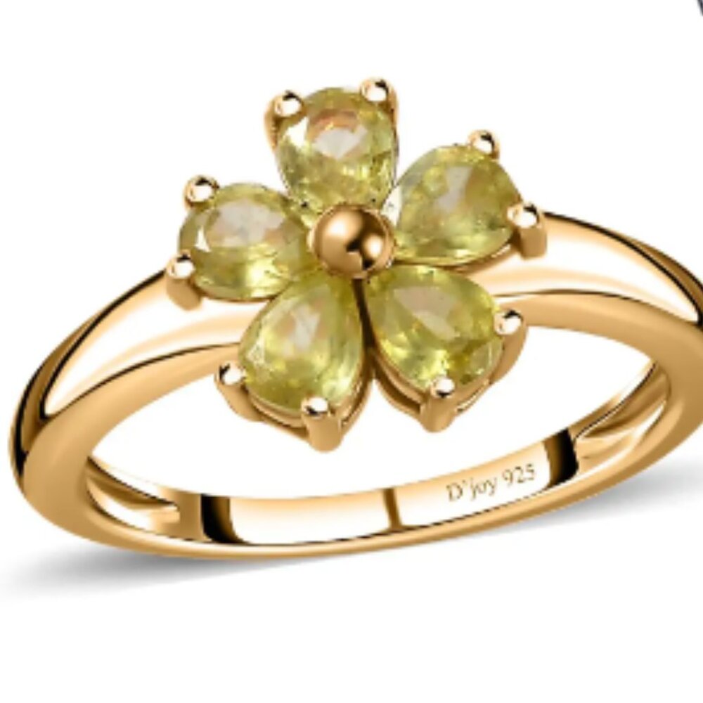 Premium Sava Sphene Floral Ring in VYG Over Sterling Silver 0.85